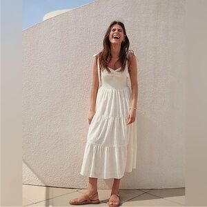Like new Madewell Lucie eyelet tie strap tiered midi dress in ivory S